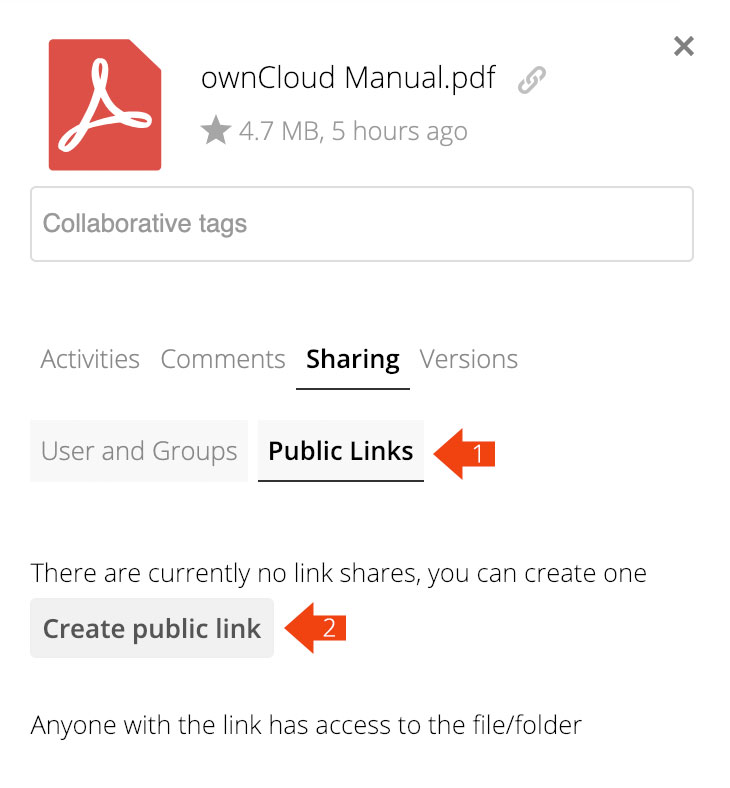 ownCloud.online - sharing files with public links