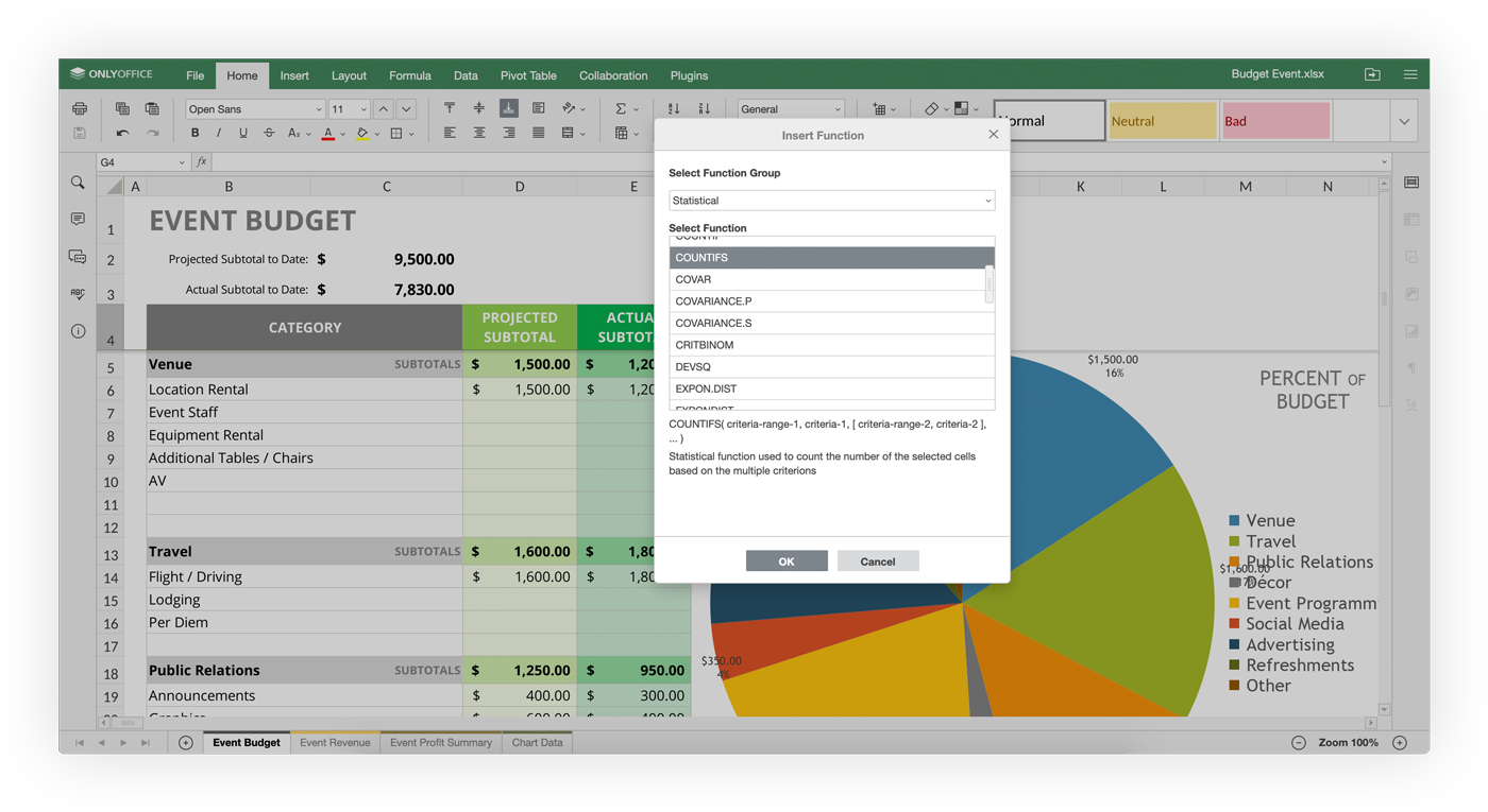 Tabellenkalkulation mit Formeln in Cloud Office