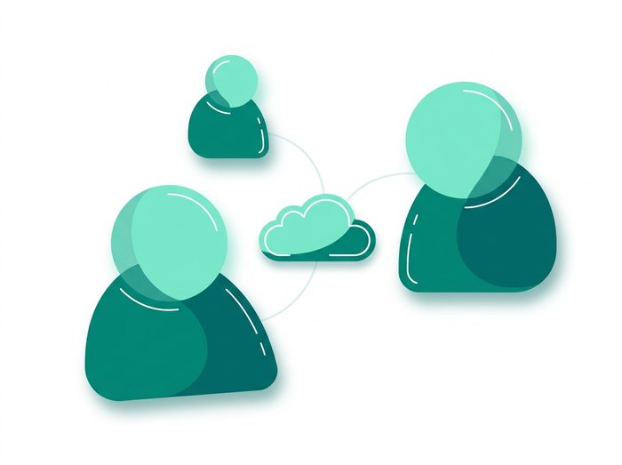Illustration von Teammitgliedern an einer gemeinsamen Cloud