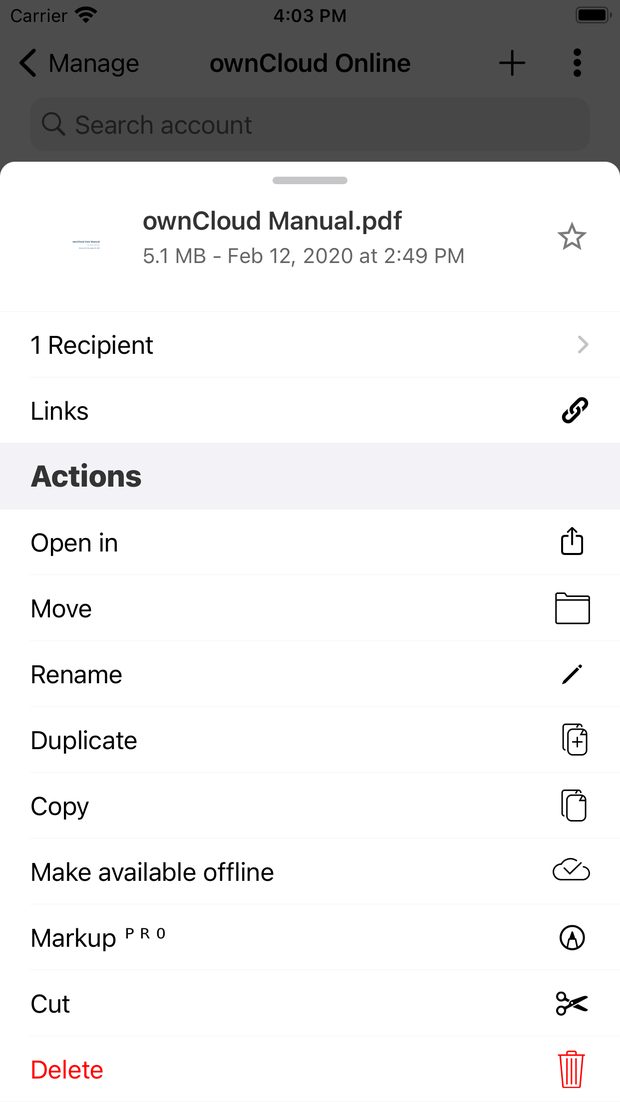 Actions for a single file